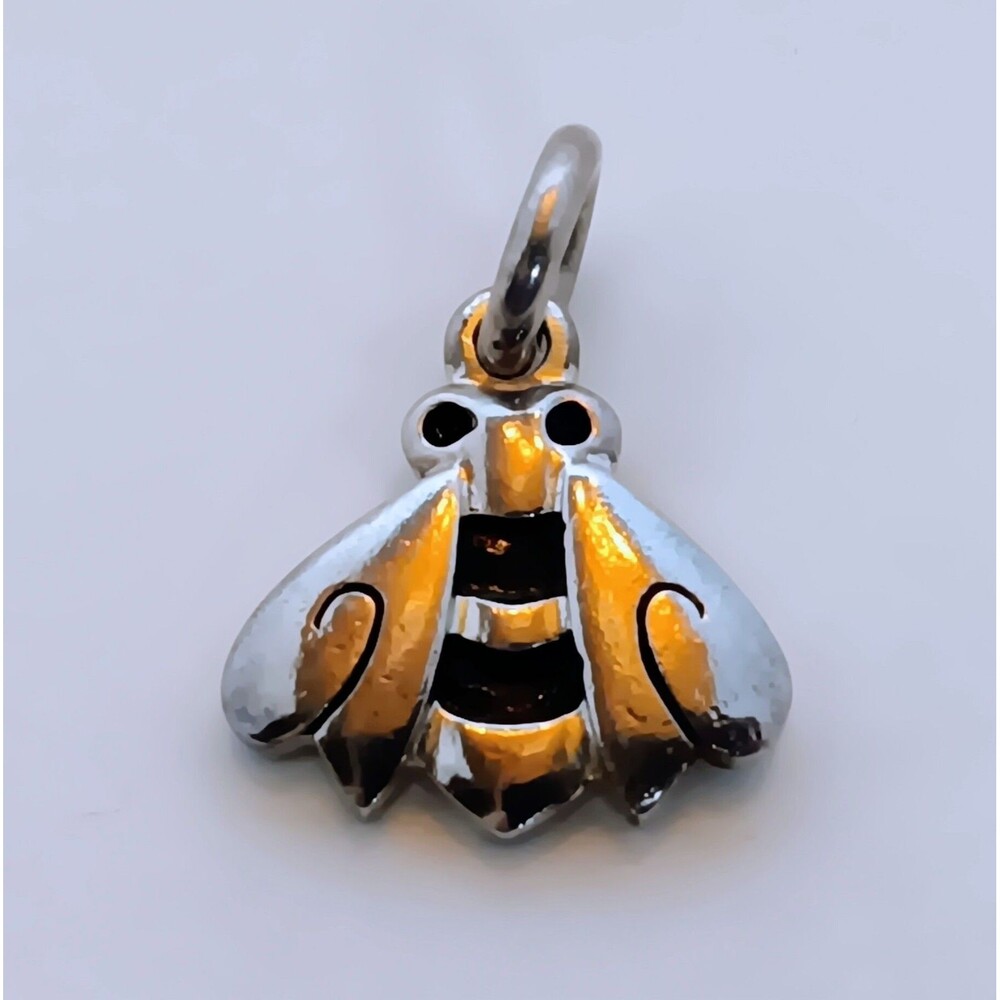 925 Sterling Silver Black Enamel Honey Bee Charm Pendant 7/8 in